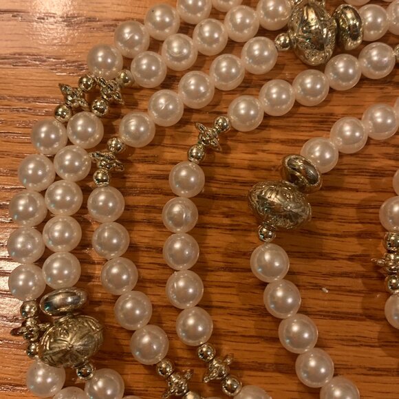 SET OF 3 GOLD & PEARL LOOK BEADED STRANDS OF GARLAND, CHRISTMAS TREE DECORATION - Picture 2 of 2